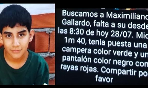 F. Varela – Se busca a Maximiliano Gallardo, de 14 años, desaparecido desde ayer